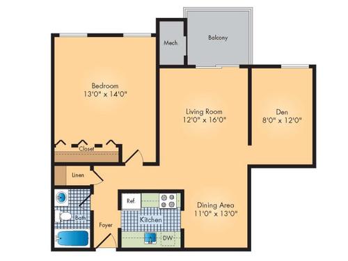 1 Bed 1 Bath with Den