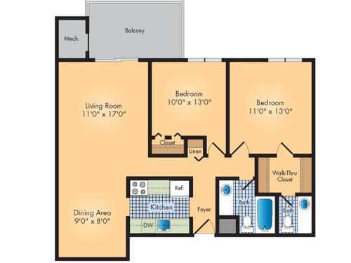 2 Bed 1.5 Bath 971sf