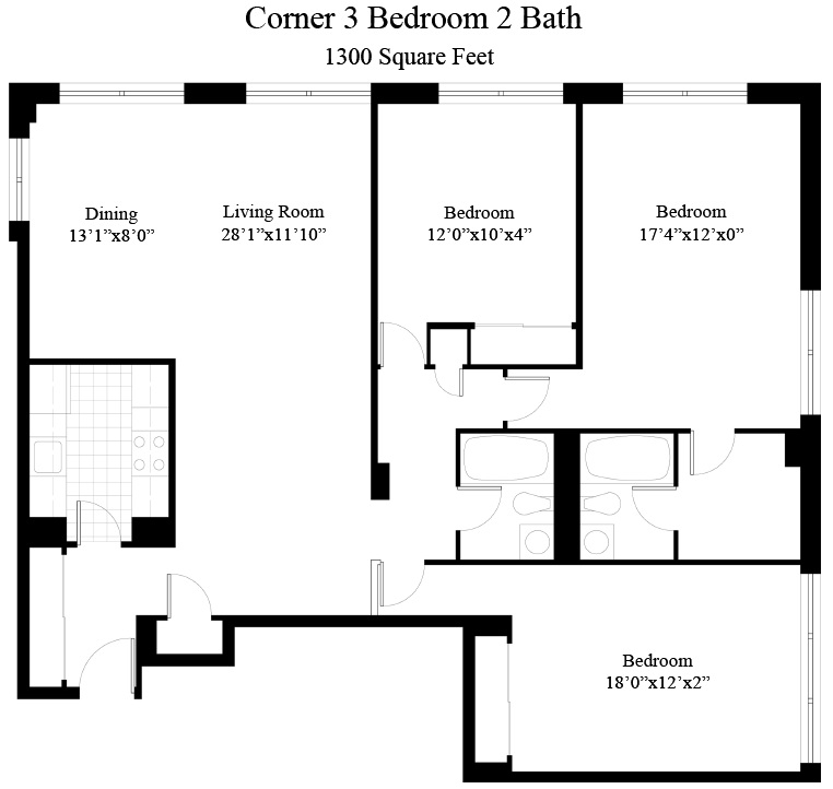 Three Bedroom Two Bath - Corner