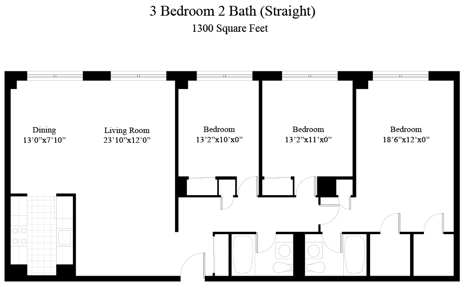 Three Bedroom Two Bath - Straight
