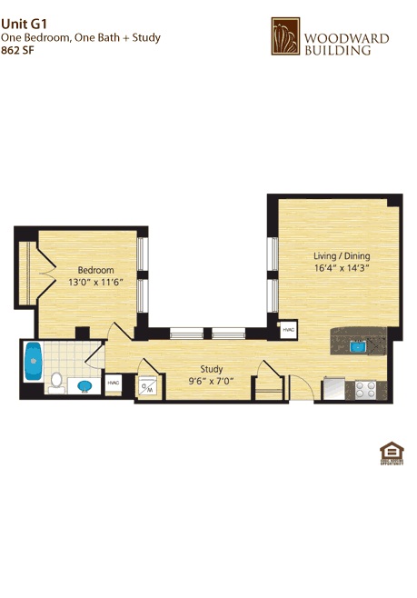 Unit G1 - 1 Bedroom w/Study