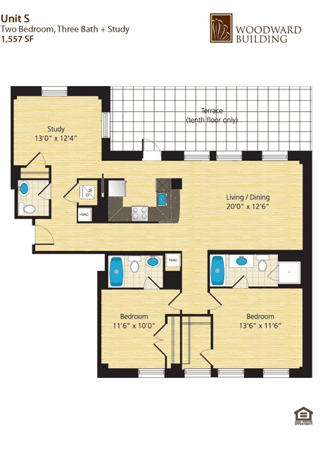Unit S - 2 Bedroom w/ Study
