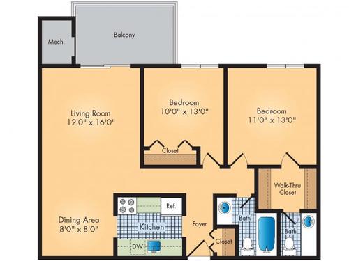2 Bed 1.5 Bath 977sf