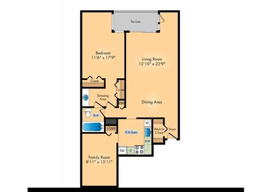 1 BR w/Family Room