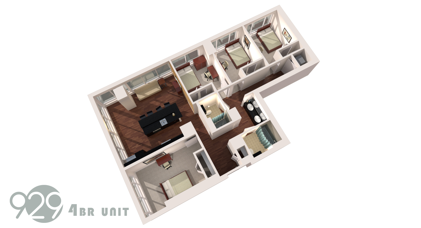 Four Bedroom, Two Bathroom Apartment